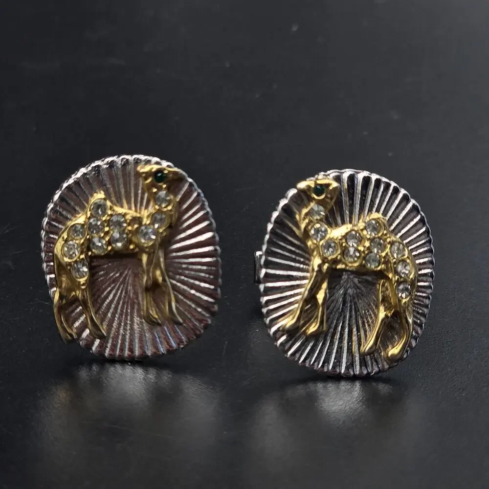 Vintage Rhinestone Camel Cuff Links Gold Tone Silver Tone